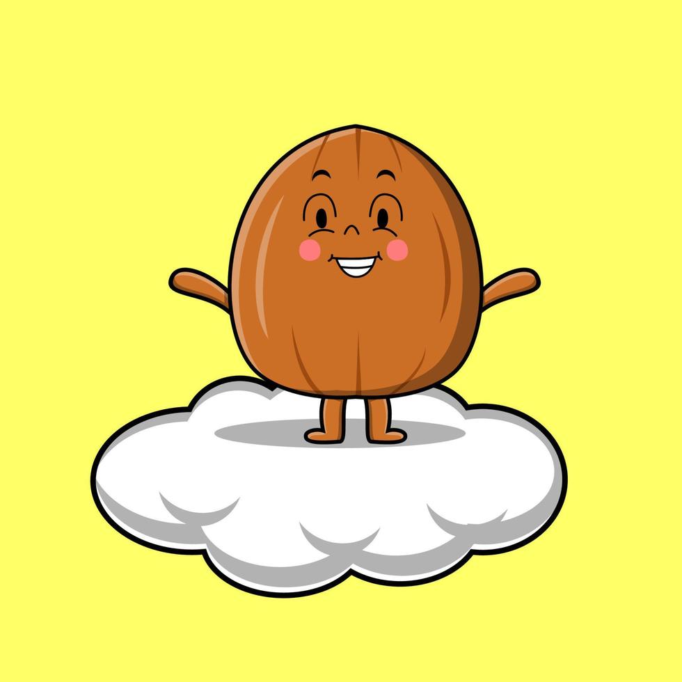 Cute cartoon Almond nut character stand in cloud vector