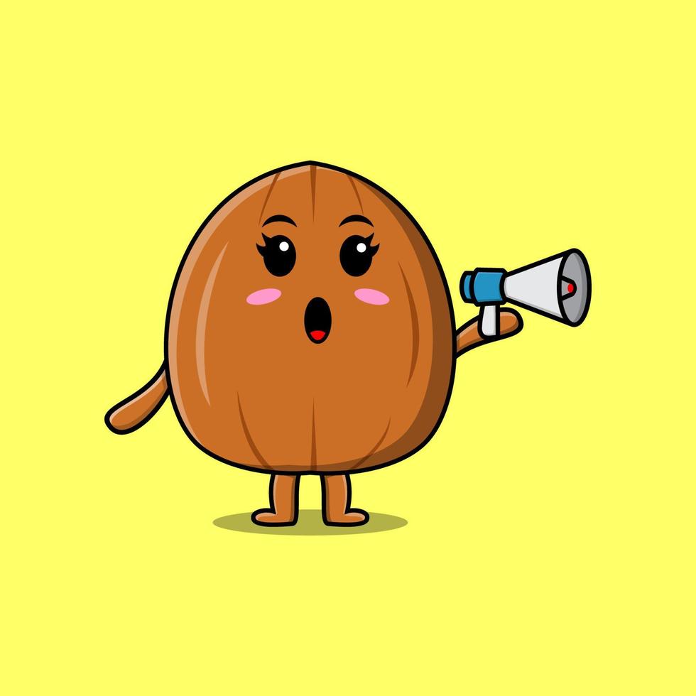 Cute Cartoon Almond nut speak with megaphone vector