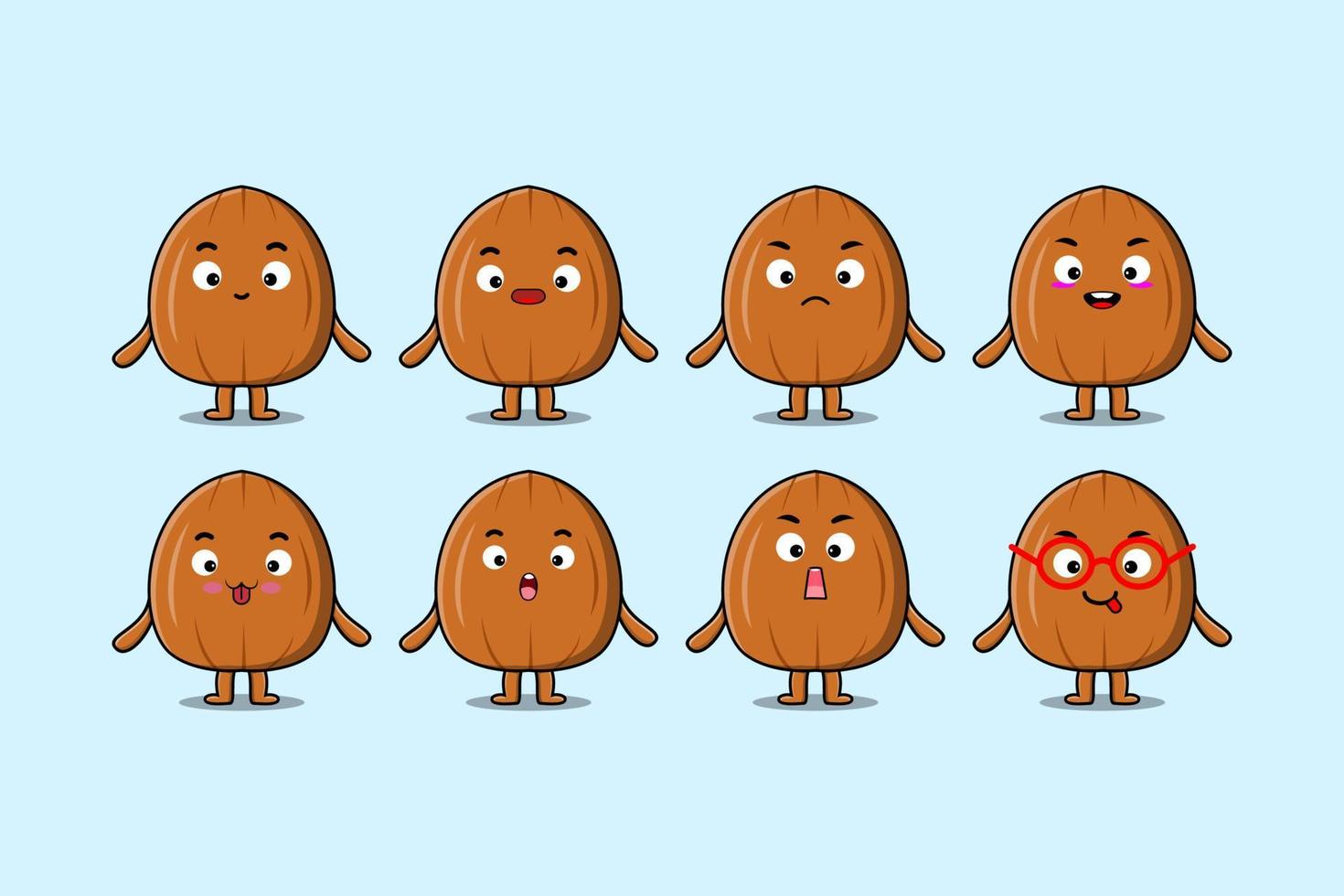 Set kawaii Almond nut cartoon character expression vector