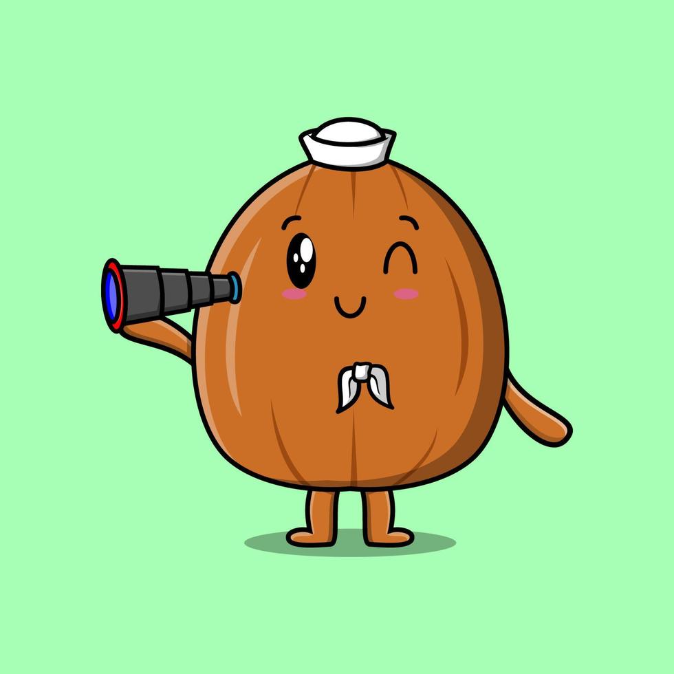 Cute cartoon almond nut sailor using binocular vector