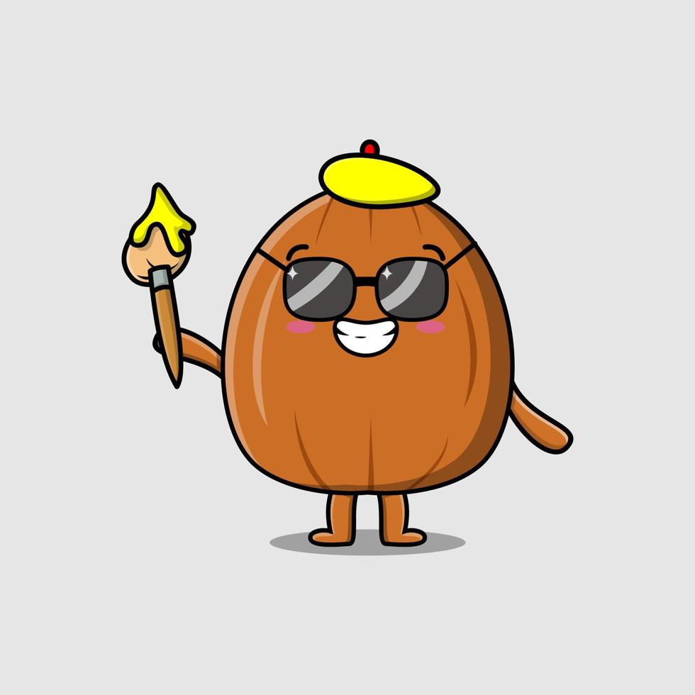 Cute cartoon character Almond nut painter vector