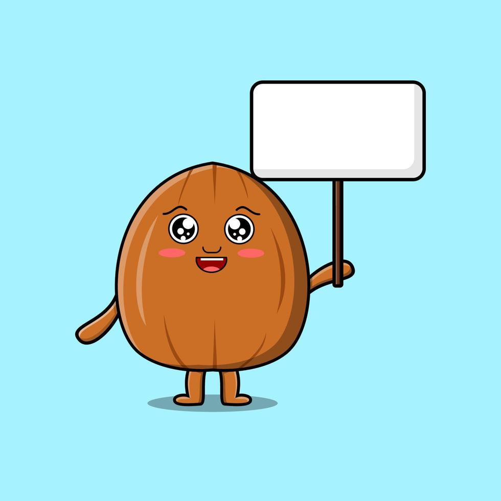 Cute cartoon Almond nut holding blank board vector