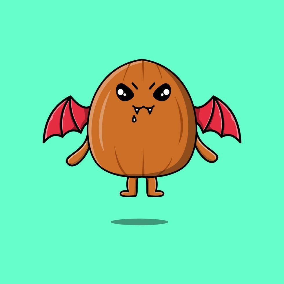 Cute mascot cartoon Almond nut dracula with wings vector