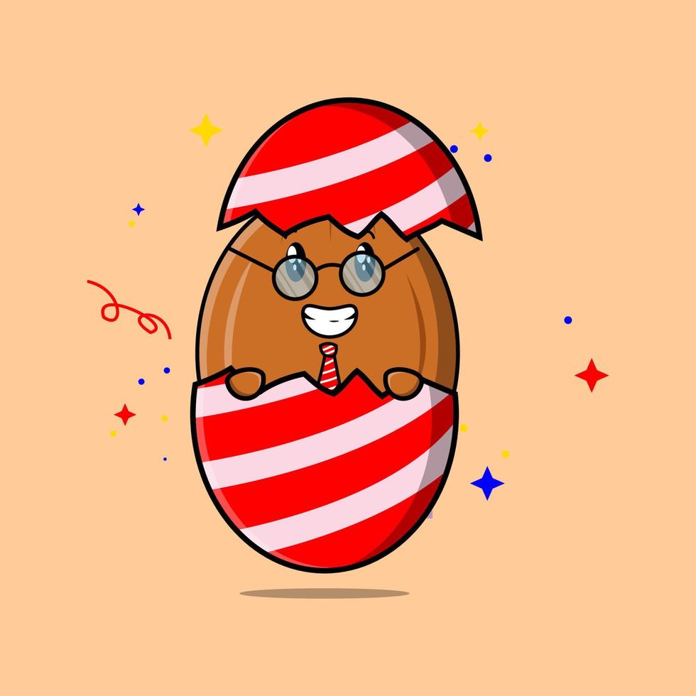 Linda nuez de almendra de dibujos animados fuera del aspecto del huevo de Pascua vector