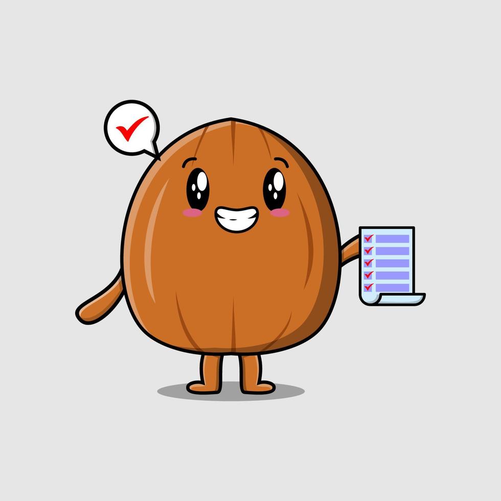 Cute cartoon Almond nut holding checklist note vector