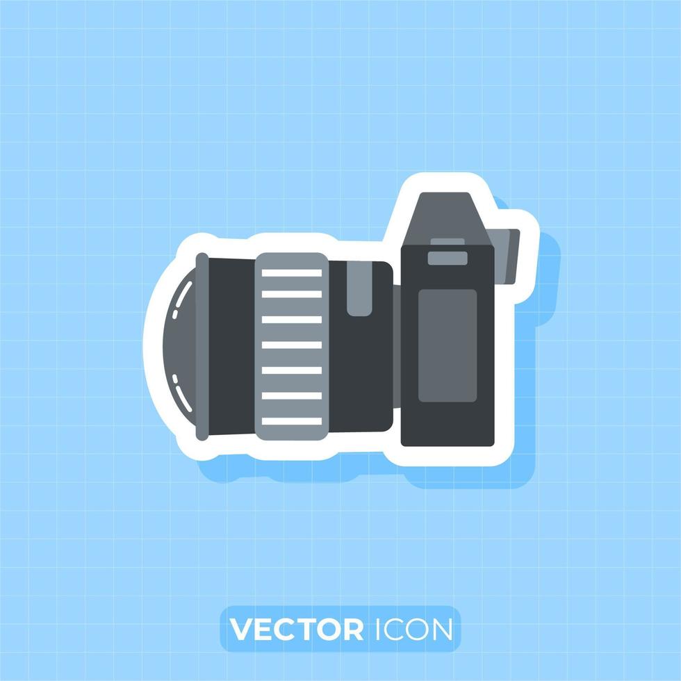 Camera with Fish eye lens icon, Side view of Camera, Flat design element. vector