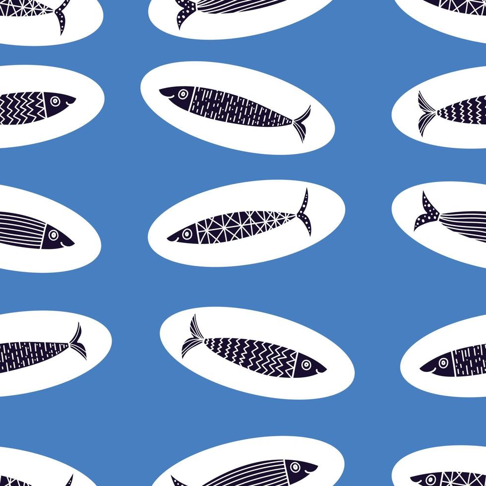 Sardines. Cute background. Seamless pattern. Can be used in textile industry, paper, background, scrapbooking. vector