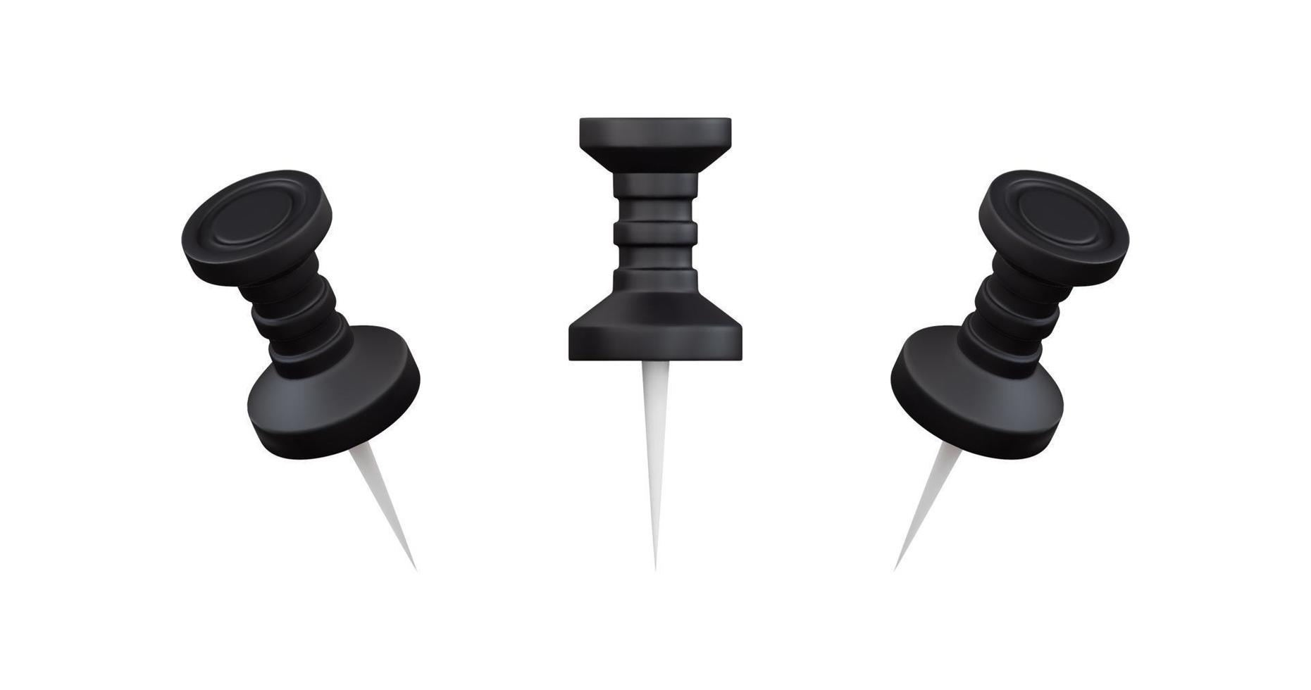 Realistic 3d black push pin vector illustration