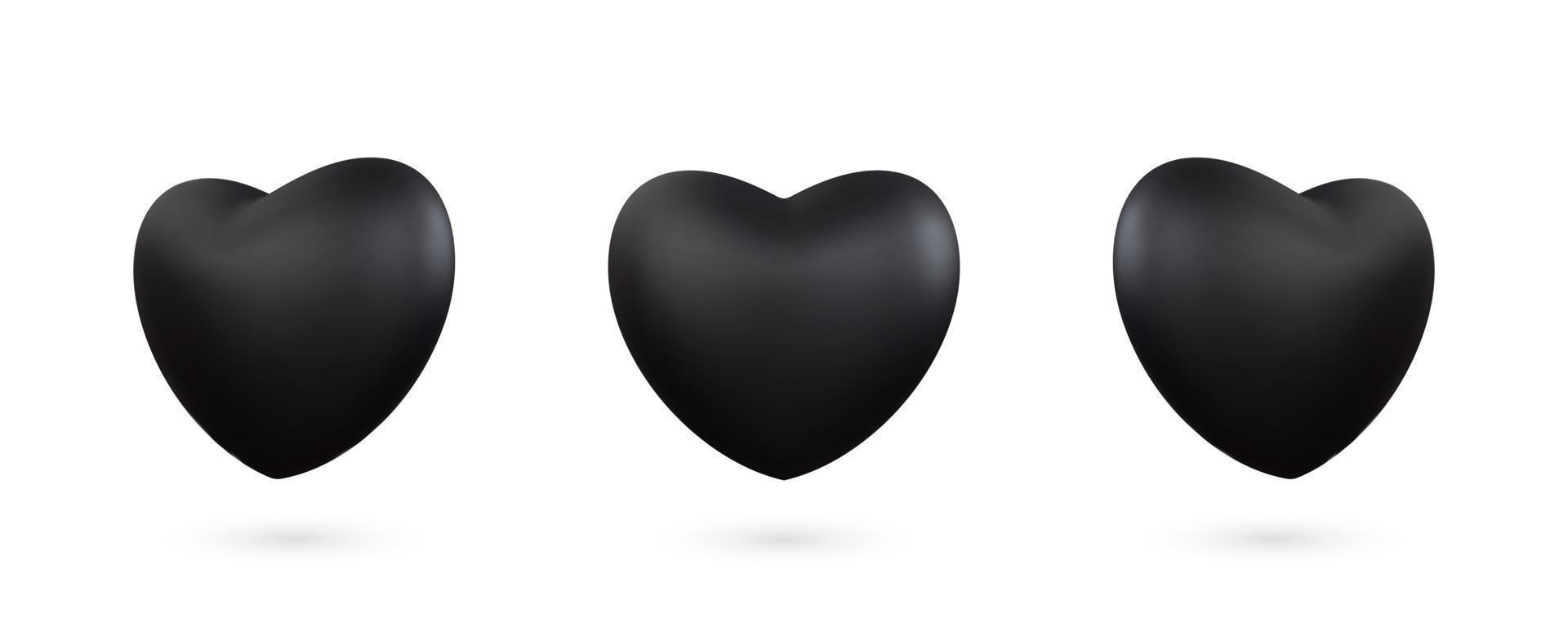 Realistic 3d black heart vector illustration