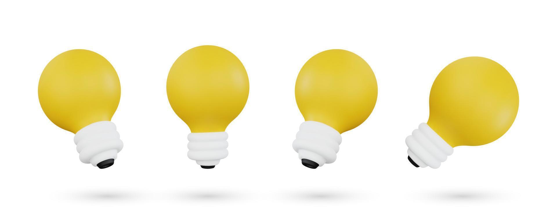 Realistic 3d yellow light bulb vector illustration