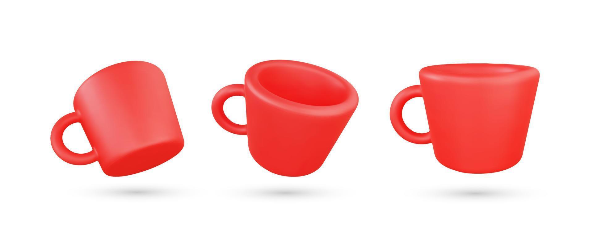 Realistic 3d red coffee cup vector illustration
