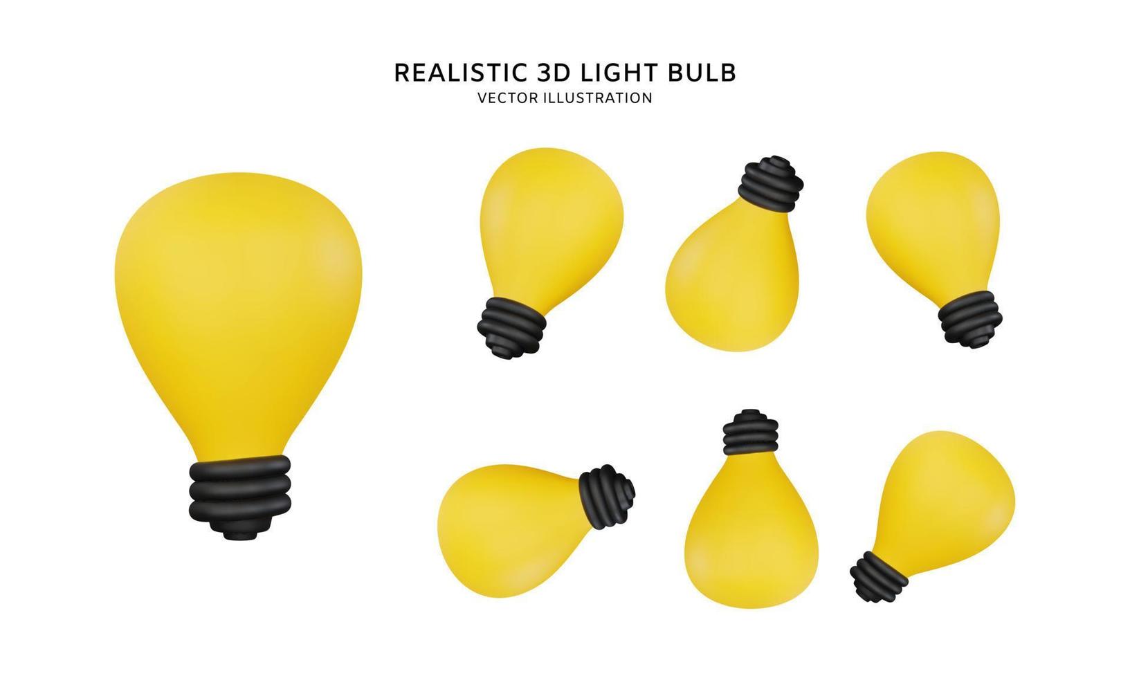 Realistic 3d yellow light bulb vector illustration