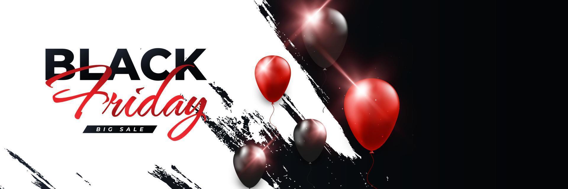 Black Friday Sale Banner or Poster with Black and Red Helium Balloons on Brush Background. Advertising and Promotion Banner Design for Black Friday Campaign. Shopping Website Header Template vector