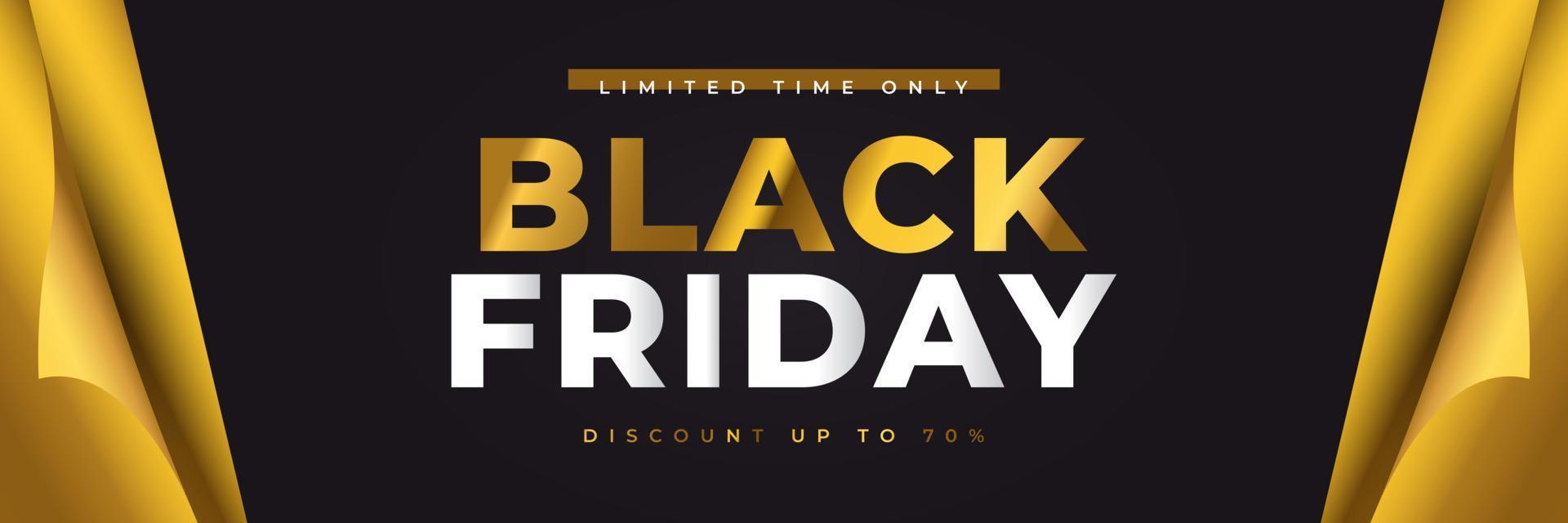 Black Friday Sale Banner or Poster with Gold Open Gift Wrap Paper. Advertising Banner Design for Black Friday Campaign vector