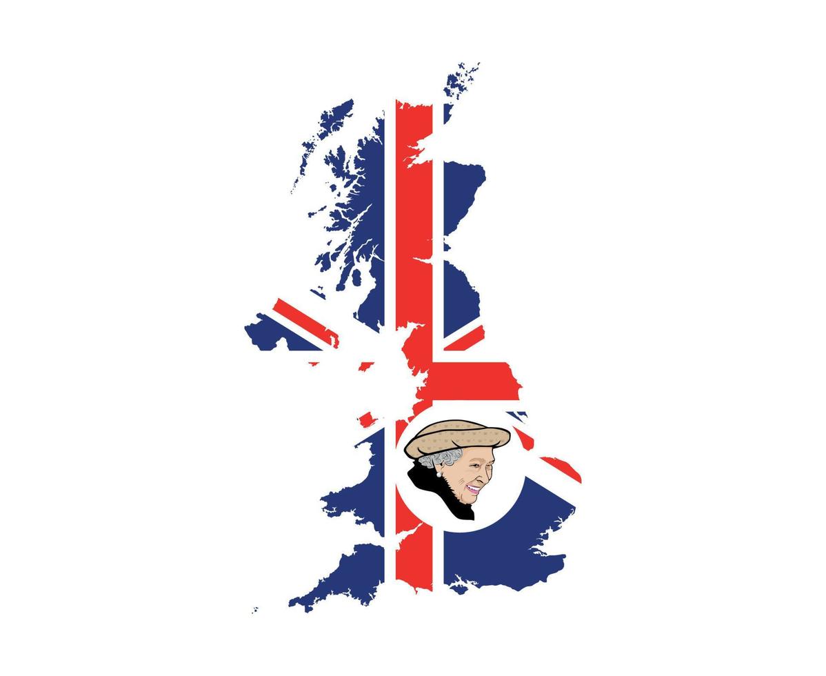 retrato de la cara de la reina elizabeth con el mapa de la bandera del reino unido británico icono del emblema nacional de europa ilustración vectorial elemento de diseño abstracto vector