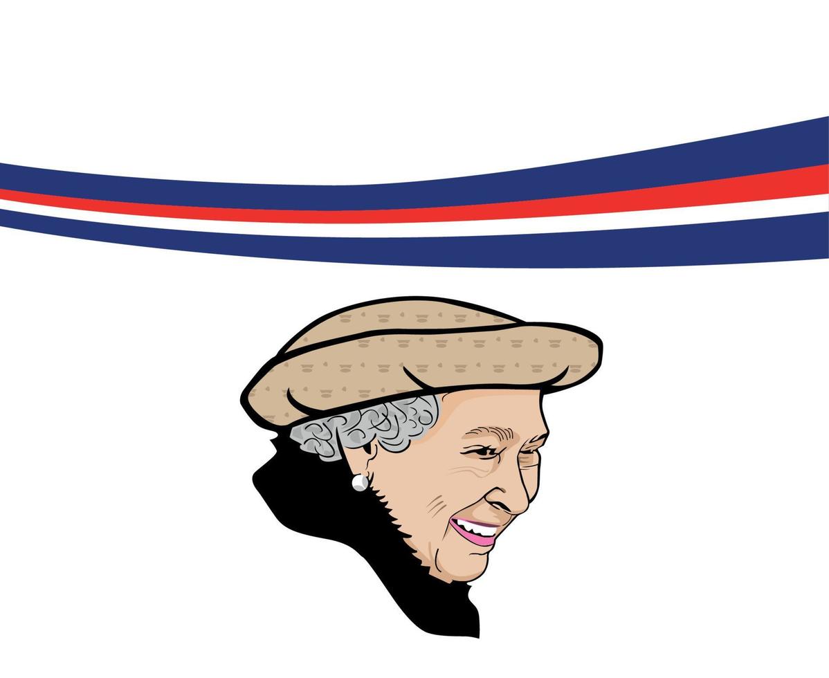 Queen Elizabeth With British United Kingdom Ribbon Flag National Europe Emblem Icon Vector Illustration Abstract Design Element