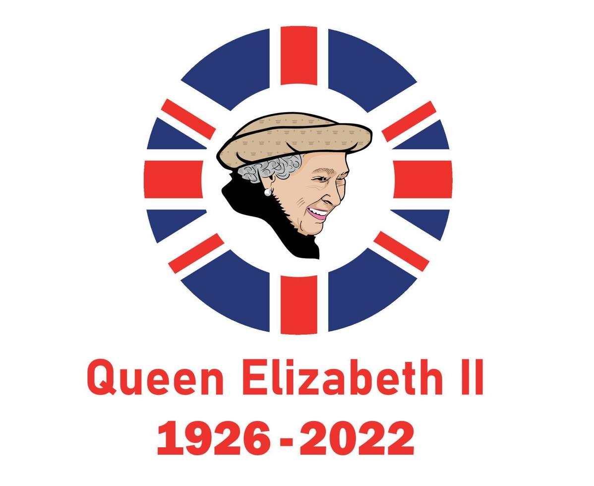 retrato de la cara de la reina elizabeth 1926 2022 rojo con bandera británica del reino unido emblema nacional de europa icono ilustración vectorial elemento de diseño abstracto vector