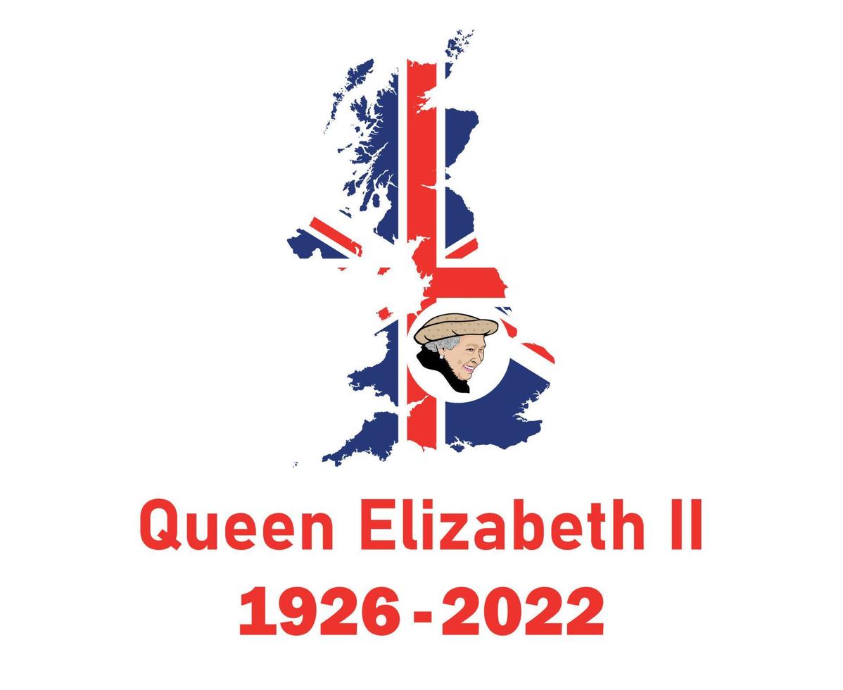Queen Elizabeth Face Portrait 1926 2022 Red With British United Kingdom Flag Map National Europe Emblem Icon Vector Illustration Abstract Design Element