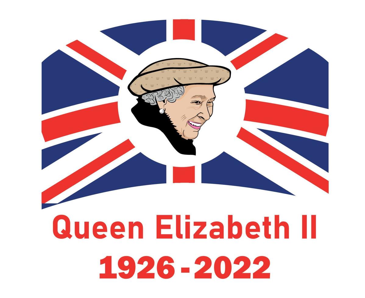 Queen Elizabeth Face Portrait 1926 2022 Red With British United Kingdom Flag Emblem National Europe Vector Illustration Abstract Design Element