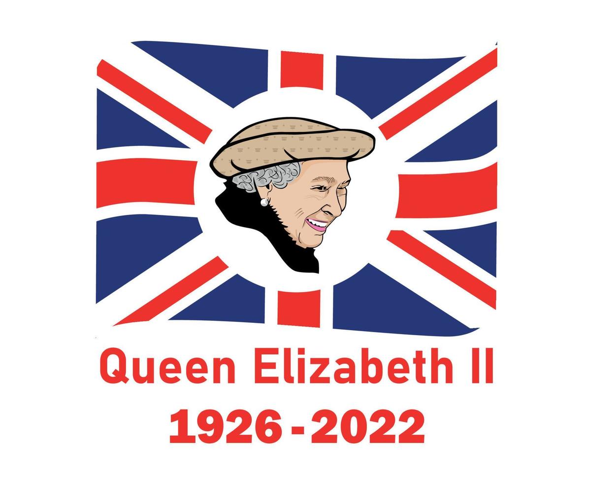 retrato de la cara de la reina elizabeth 1926 2022 rojo con cinta de la bandera británica del reino unido emblema nacional de europa icono ilustración vectorial elemento de diseño abstracto vector