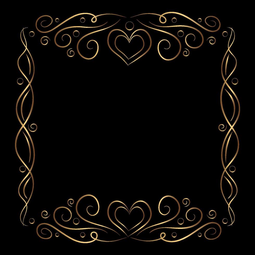 Vecrot ornate gold frame with hearts. Fancy golden border for design, social media banner, card vector