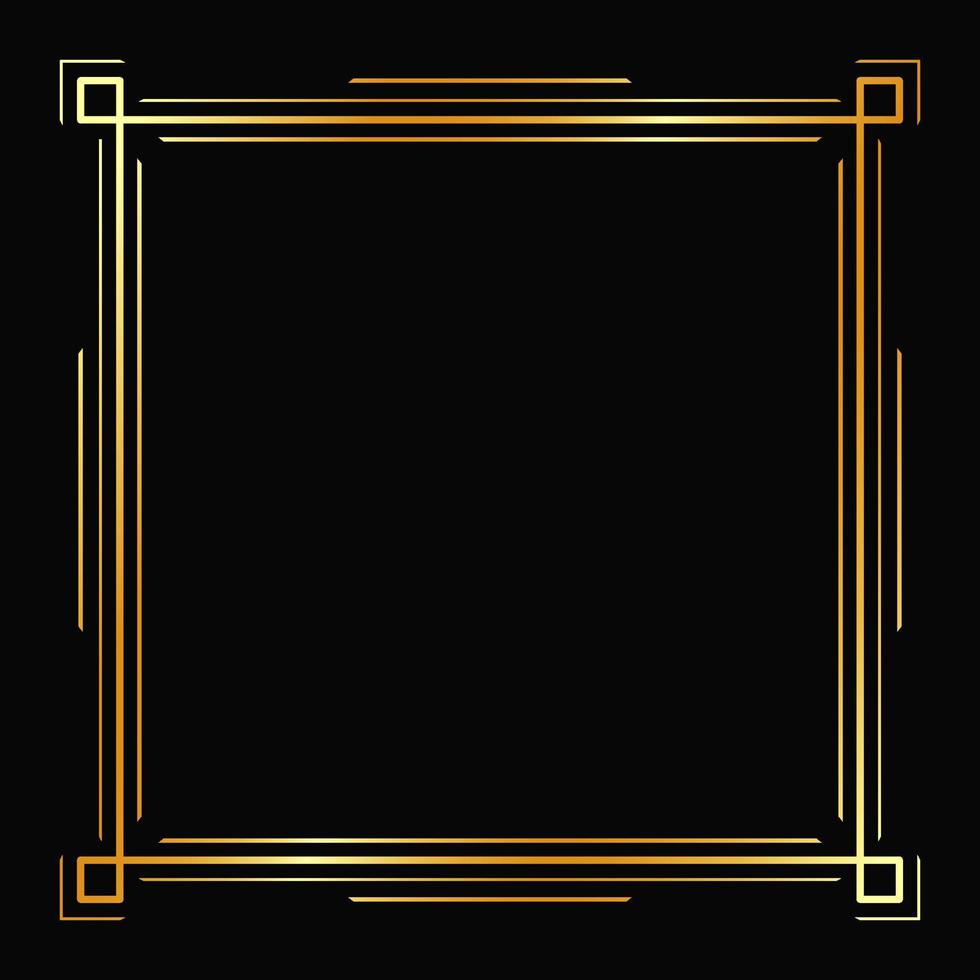 Vector golden frame on the black background. Isolated art deco design.