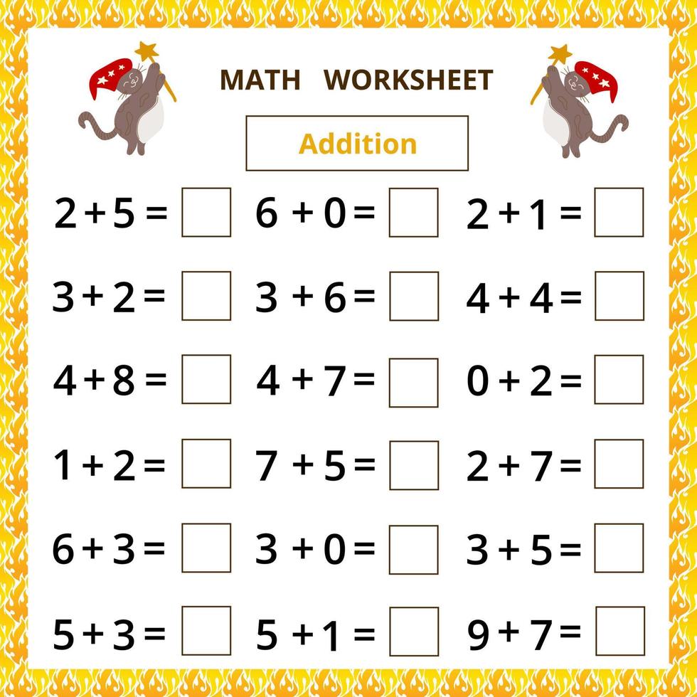 Math worksheet.Addition.Educational game for kids. vector