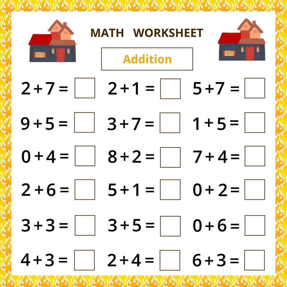 Math worksheet.Addition.Educational game for kids. vector