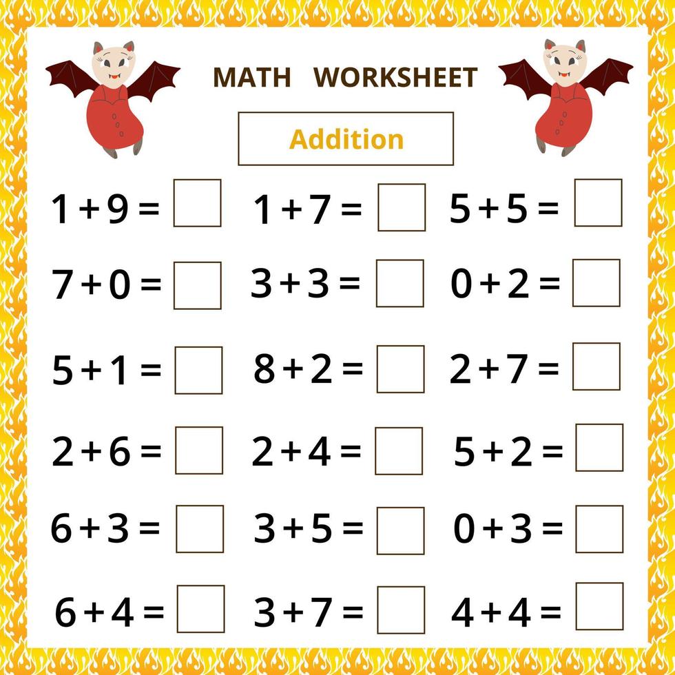 Math worksheet.Addition.Educational game for kids. vector