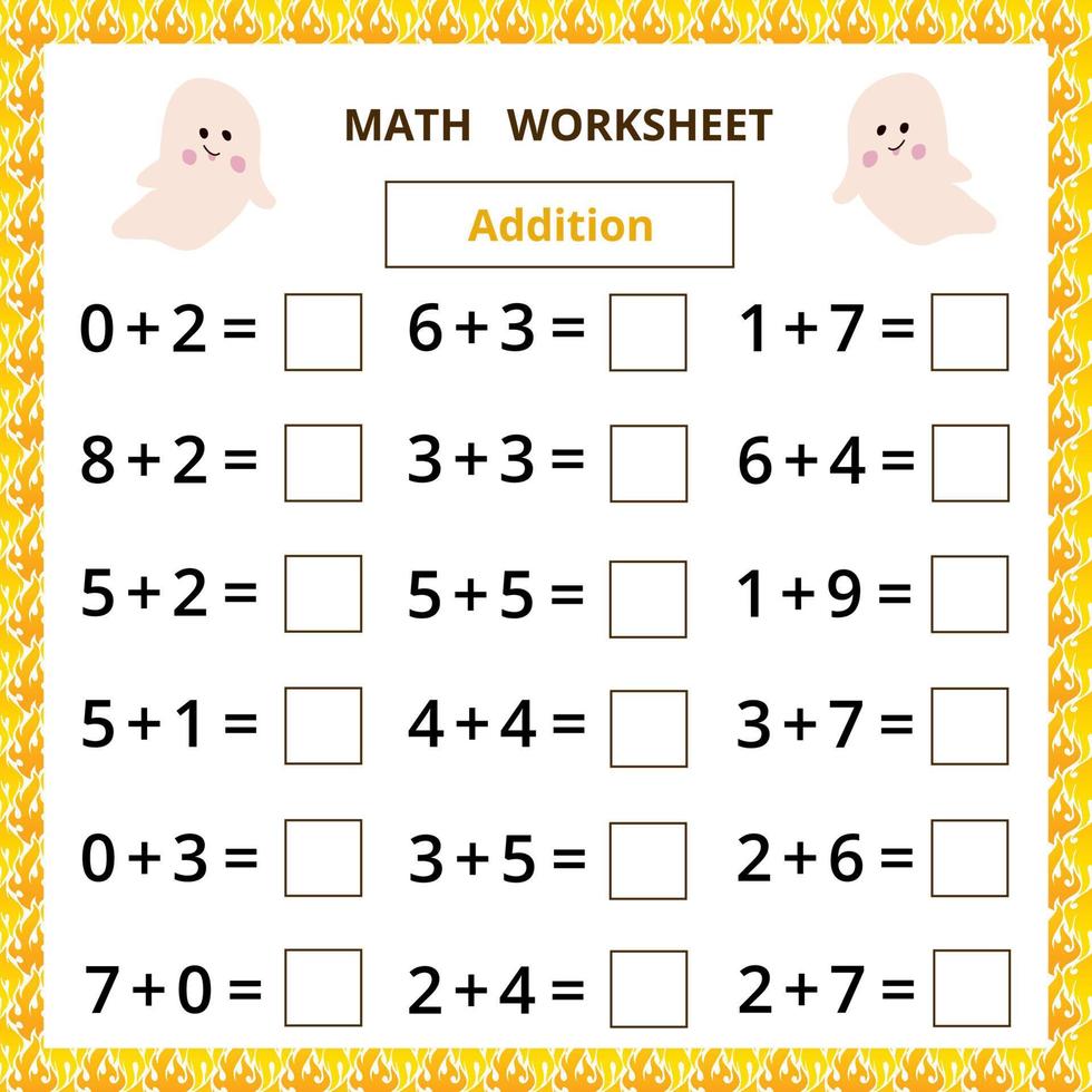 Math worksheet.Addition.Educational game for kids. vector