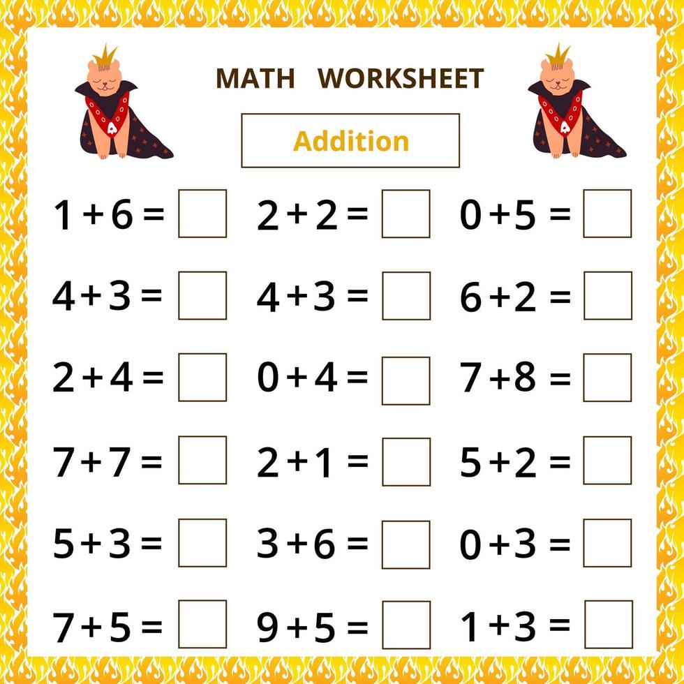 Math worksheet.Addition.Educational game for kids. vector