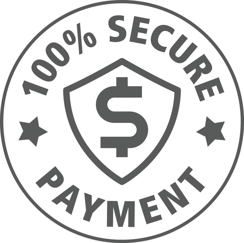 Simple 100 percent secure payment line icon, stamp with shield and dollar sign isolated on white background. vector design.