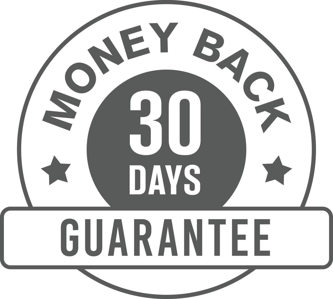 Simple minimalist style 30 days money back guarantee badge isolated on white background. vector design.