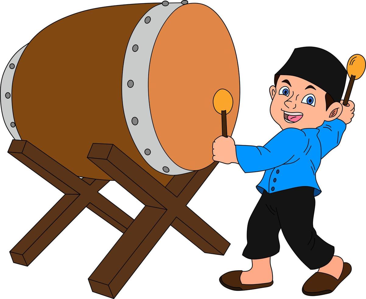 child hitting the drum. vector