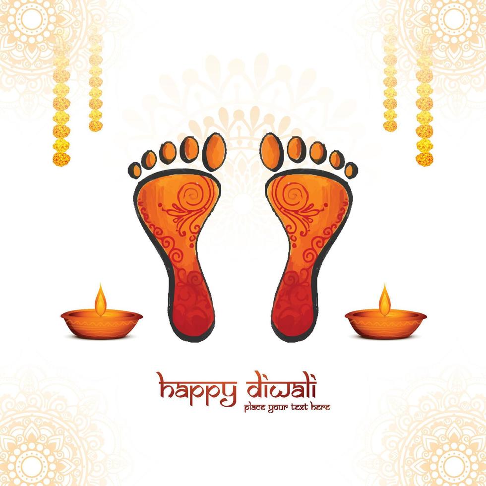 Happy diwali festival for goddess maa lakshmi charan or paduka card background vector