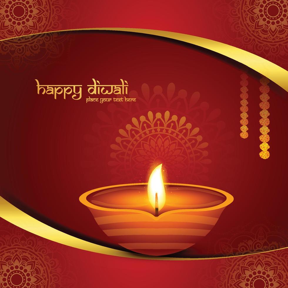 Traditional hindu festival diwali lamp card background vector