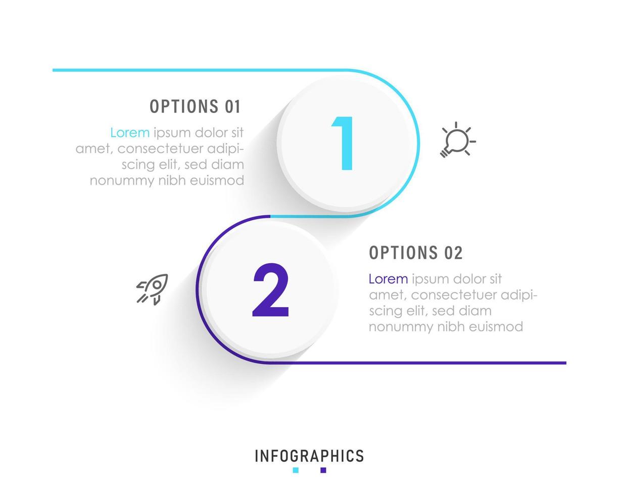 plantilla de diseño de etiquetas infográficas vectoriales con iconos y 2 opciones o pasos. se puede utilizar para diagramas de proceso, presentaciones, diseño de flujo de trabajo, banner, diagrama de flujo, gráfico de información. vector