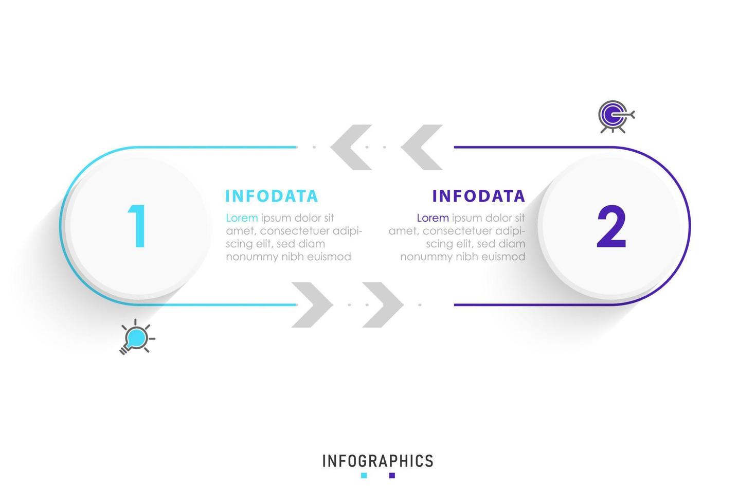 plantilla de diseño de etiquetas infográficas vectoriales con iconos y 2 opciones o pasos. se puede utilizar para diagramas de proceso, presentaciones, diseño de flujo de trabajo, banner, diagrama de flujo, gráfico de información. vector