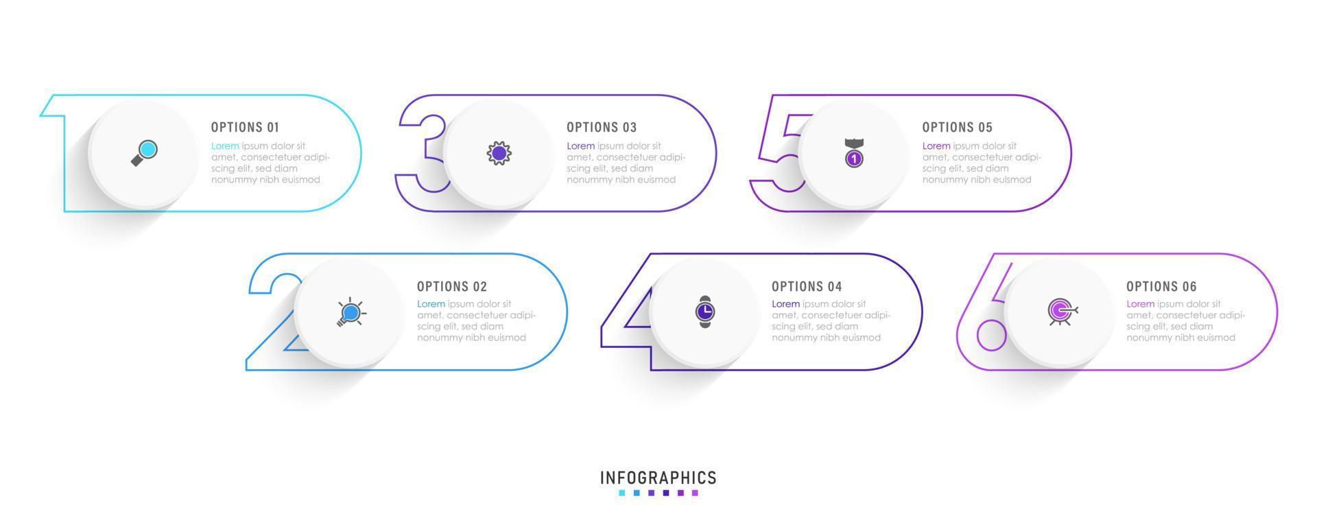 Vector Infographic label design template with icons and 6 options or steps. Can be used for process diagram, presentations, workflow layout, banner, flow chart, info graph.