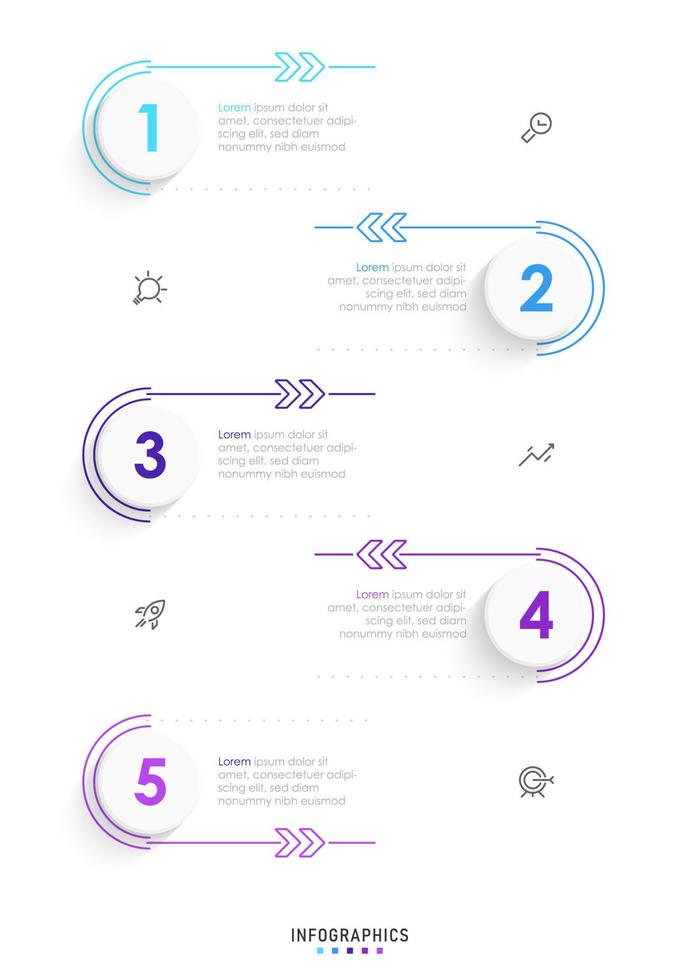 plantilla de diseño de etiquetas infográficas vectoriales con iconos y 5 opciones o pasos. se puede utilizar para diagramas de proceso, presentaciones, diseño de flujo de trabajo, banner, diagrama de flujo, gráfico de información. vector