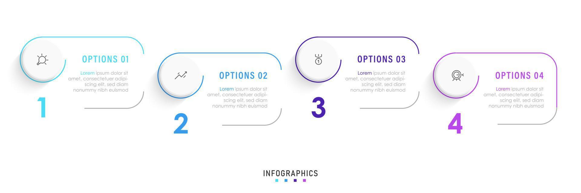 plantilla de diseño de etiquetas infográficas vectoriales con iconos y 4 opciones o pasos. se puede utilizar para diagramas de proceso, presentaciones, diseño de flujo de trabajo, banner, diagrama de flujo, gráfico de información. vector