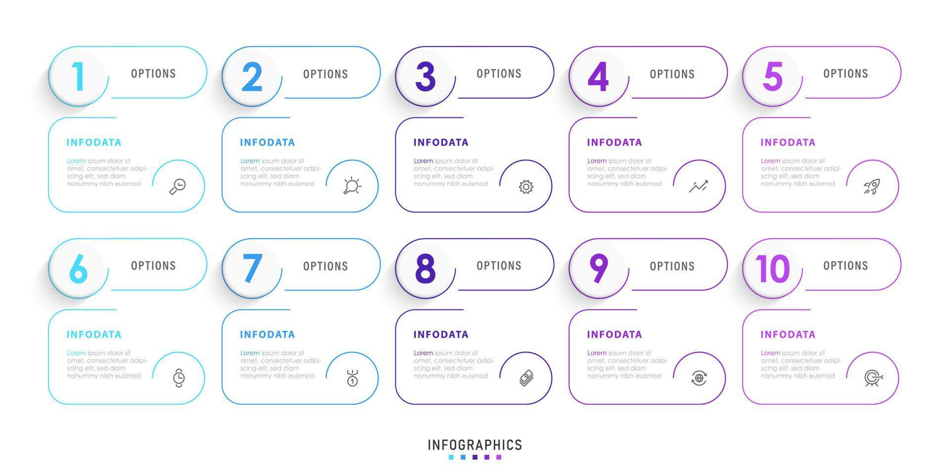 Vector Infographic label design template with icons and 10 options or steps. Can be used for process diagram, presentations, workflow layout, banner, flow chart, info graph.