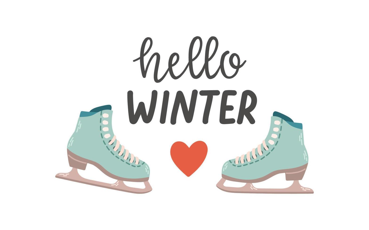 Figure skating skates lettering flat design isolated on white vector illustration