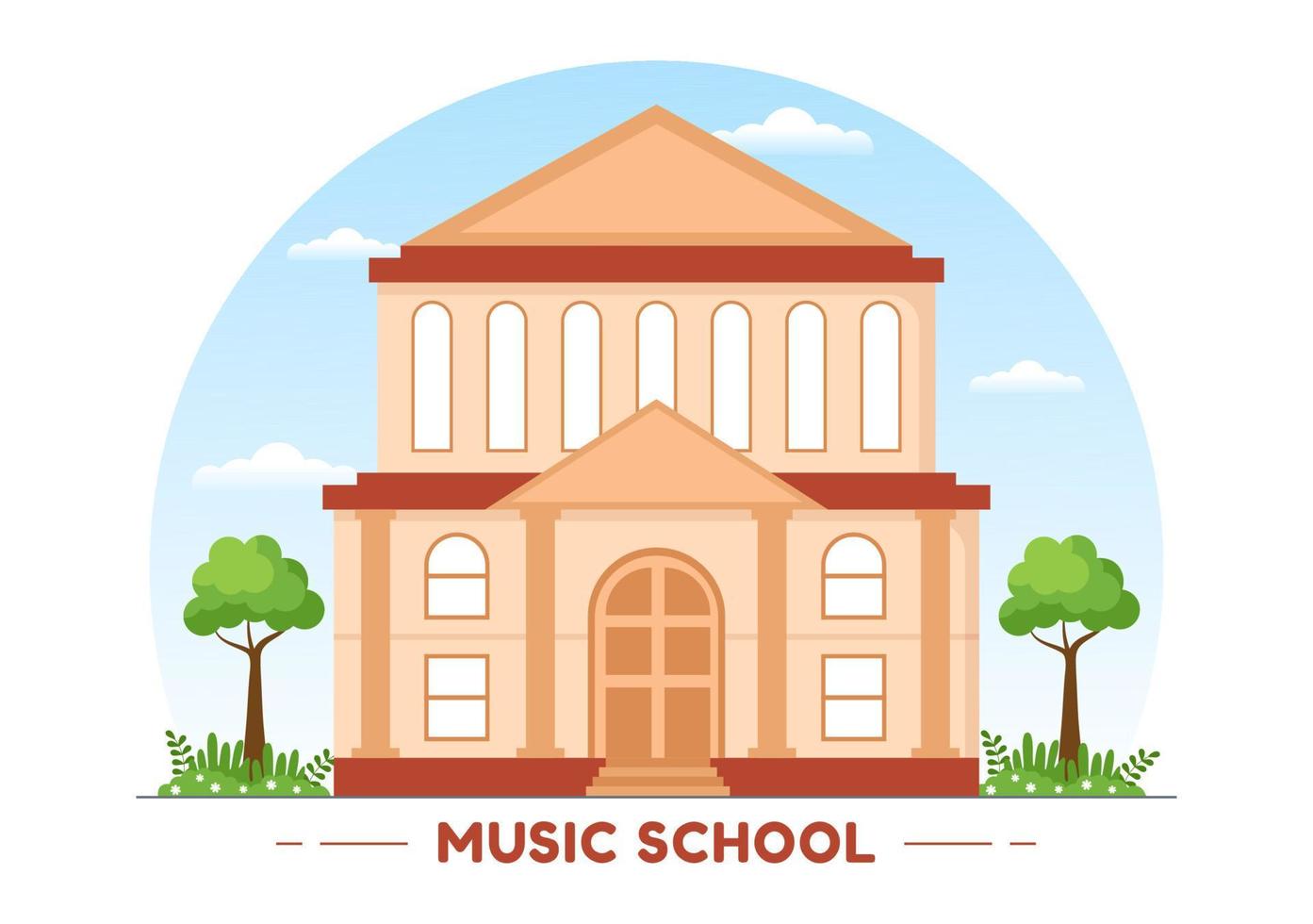 Music School Template In Hand Drawn Cartoon Flat Illustration Playing Various Musical Instruments, Learning Education Musicians and Singers vector