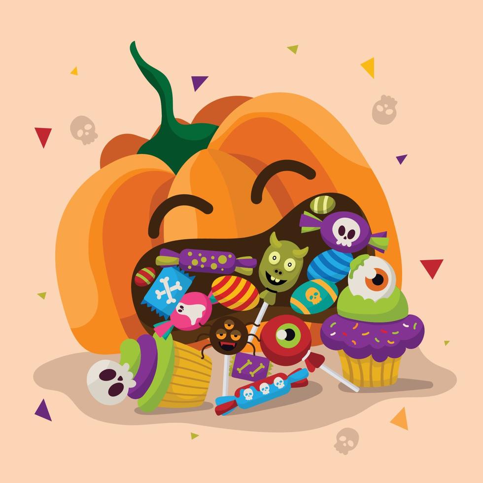 Pumpkin and Candy Trick or Treat Concept vector