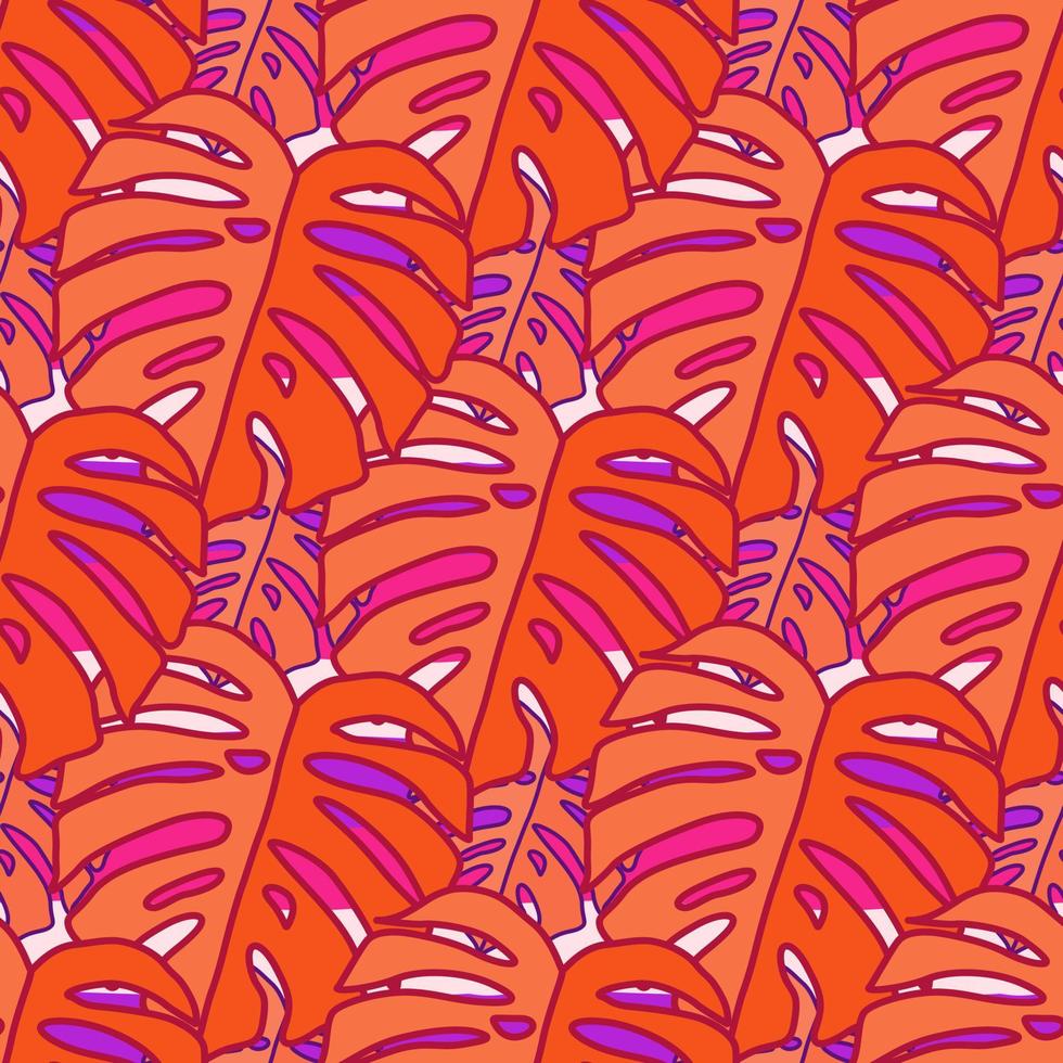 Outline monstera silhouettes seamless pattern. Palm leaves endless background. Botanical wallpaper. vector