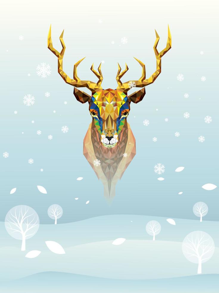 Deer head lowpolygon geometric pattern vector eps10 on winter background for merry christmas card poster flyer
