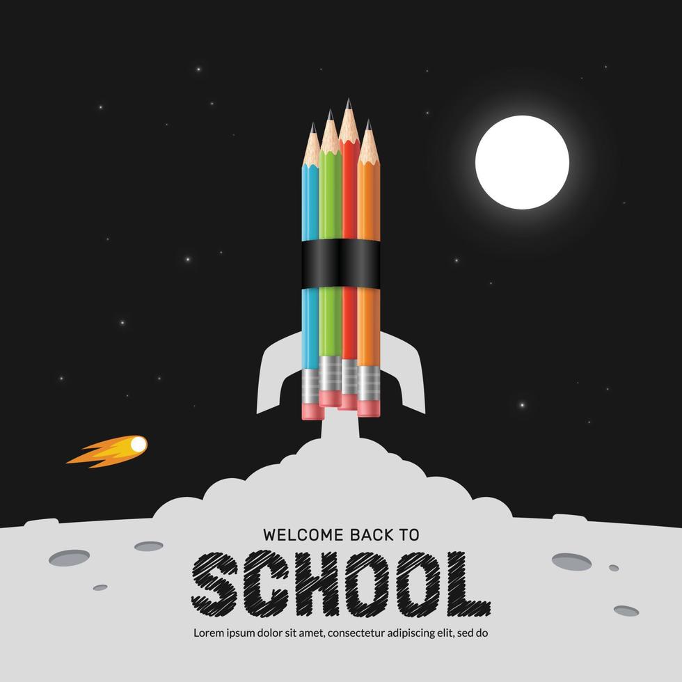 Pencil rocket launching to space background. Back to school concept for invitation poster and banner, Online learning and Web page template vector
