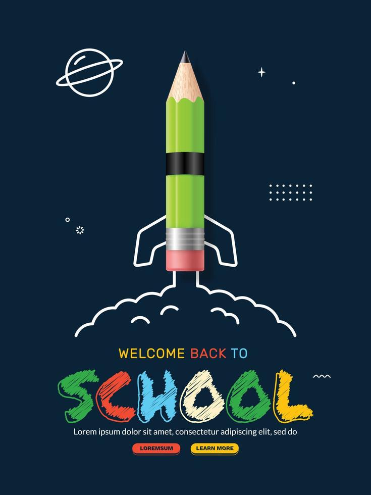 Pencil rocket launching to space background. Back to school concept for invitation poster and banner, Online learning and Web page template vector
