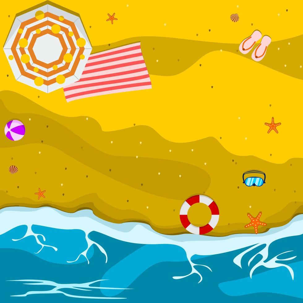 ilustración de vector de panorama de playa de verano de vista superior editable para ilustración de libro de vacaciones o niños y proyecto temático de temporada de verano